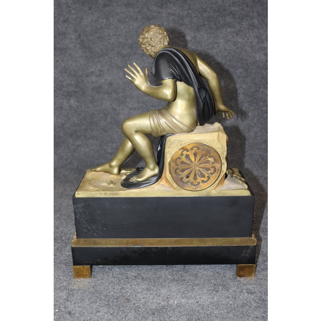 Superb Quality Bronze Ebonized French Empire Ormulu Mounted Figural Clock For Sale - Image 4 of 12