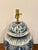 Stylish Large porcelain jar shaped lamp. Blue & white glaze, wood base. Showroom floor sample.