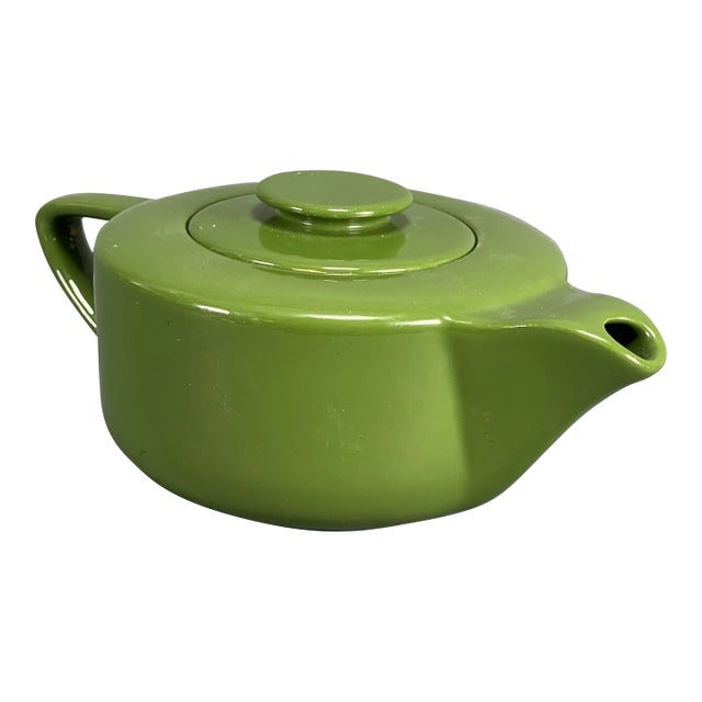 Vintage 1930's Streamline Art Deco Green Glaze Ceramic Teapot with Lid Marked "W" For Sale