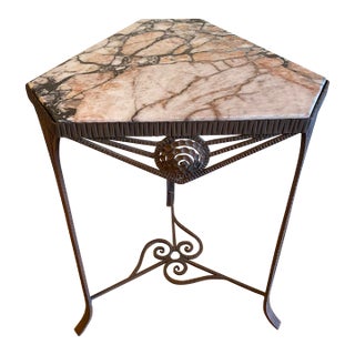 French Art Deco C.1930's Wrought Iron and Marble Side Table For Sale