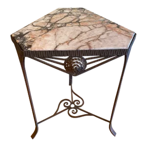 French Art Deco C.1930's Wrought Iron and Marble Side Table