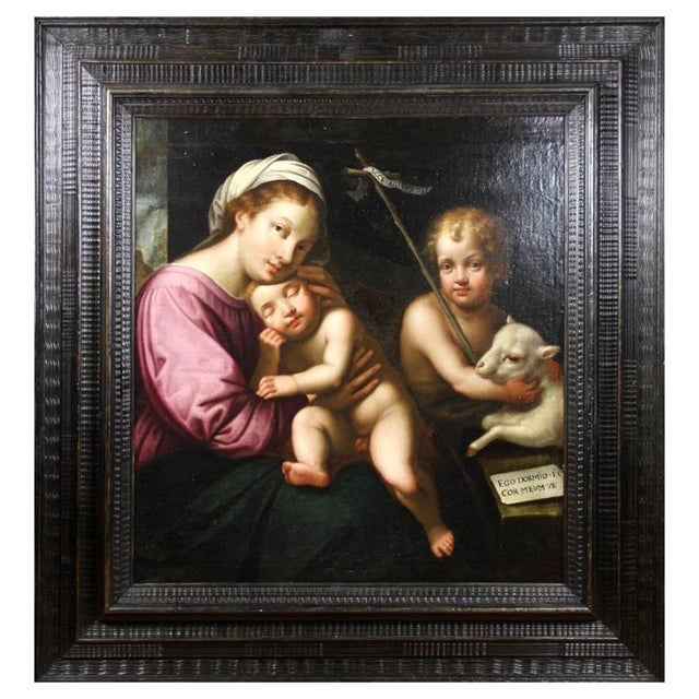 Paint Simon Vouet, The Virgin with the Sleeping Child, Oil on Canvas For Sale - Image 7 of 7