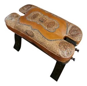 Moroccan Camel Saddles Leather Cushion Wooden Base Stool