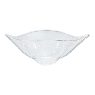 Late 20th Century Steuben Signed Clear Crystal Glass Boat Shaped Bowl For Sale