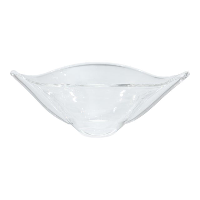 Steuben Signed Clear Crystal Glass Boat Shaped Bowl For Sale