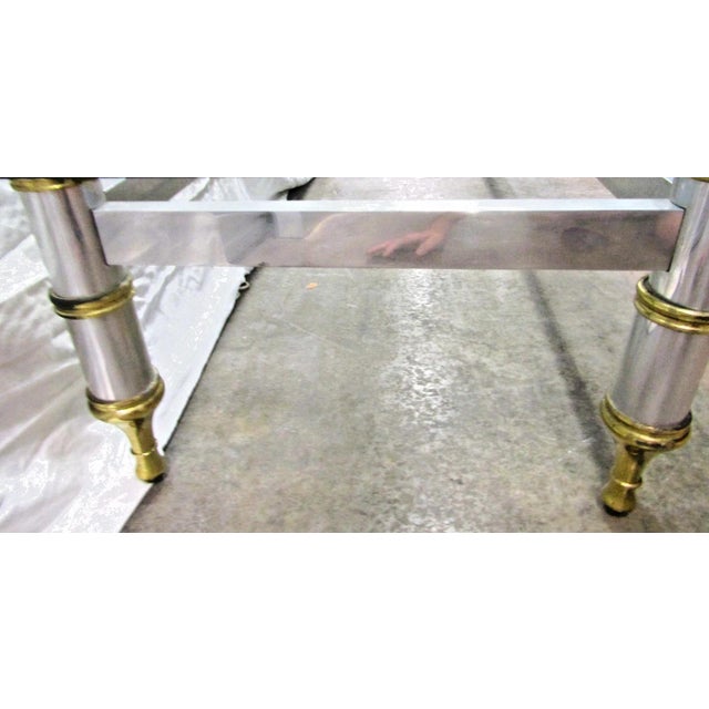 Metal 1960's Maison Jansen 78" Aluminum With Brass Accent Thick Beveled Glass Cocktail Table For Sale - Image 7 of 10