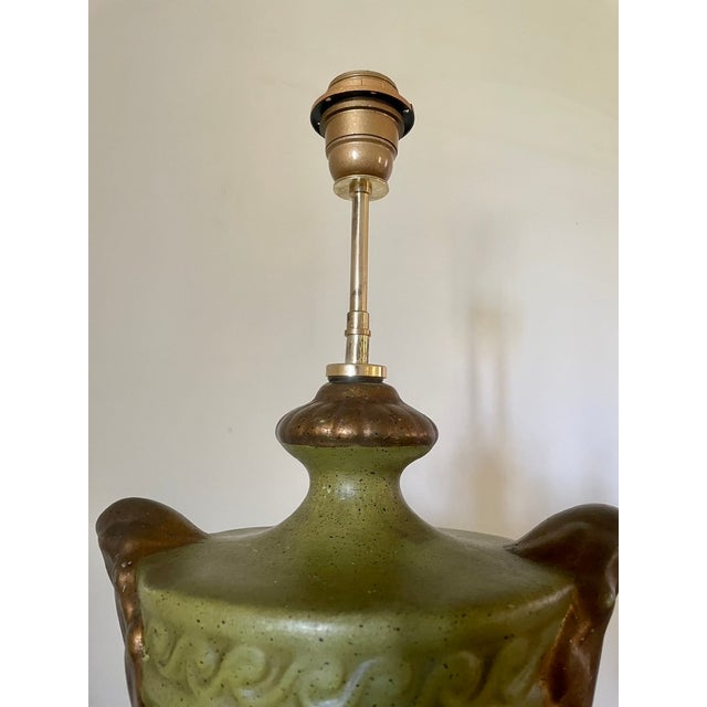 Large Bronze-Green Ceramic Lamp, 1950s For Sale - Image 14 of 18