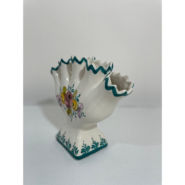 Mid 20th Century Portuguese Petite Majolica Five Finger Tulip Vase Tulipiere For Sale - Image 4 of 17