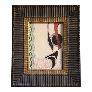 Original Vintage Abstract Colored Ink Drawing Vintage Frame 1970's For Sale