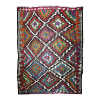 Vintage Anatolian Cicim Kilim With Diamond Motifs – Handwoven Tribal Flatweave -6' 4'' X 8' 4'' For Sale
