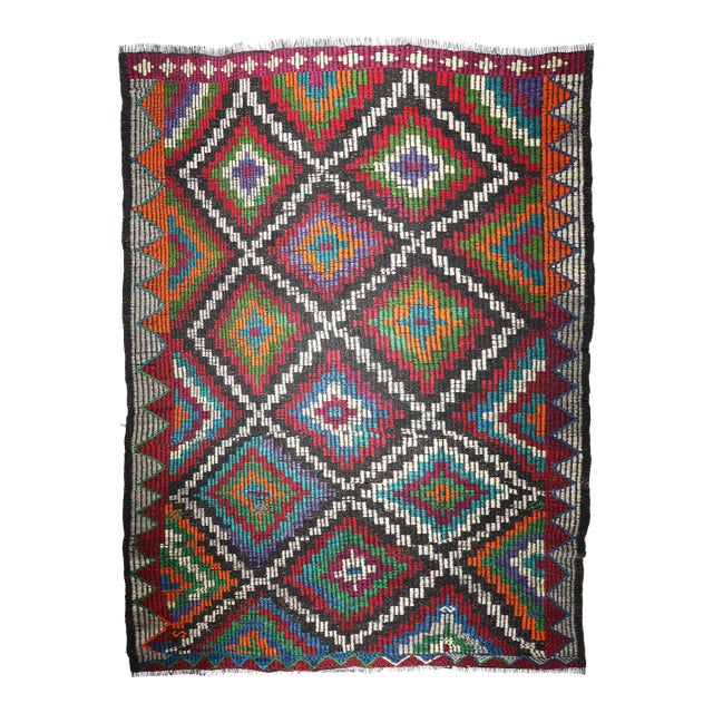 Vintage Anatolian Cicim Kilim With Diamond Motifs – Handwoven Tribal Flatweave -6' 4'' X 8' 4'' For Sale