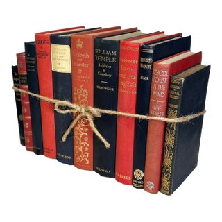 Decorative Books - Vintage Regency Book Bundles - 1 Foot of Navy and Red Books For Sale