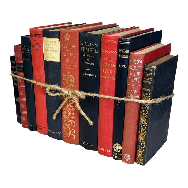 Decorative Books - Vintage Regency Book Bundles - 1 Foot of Navy and Red Books For Sale
