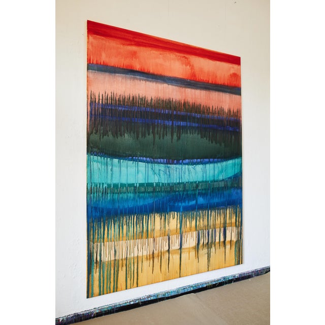 Colour washes of red, grey, turquoise and yellow. Part of the artist’s ongoing practice, where he intuitively paints for a...