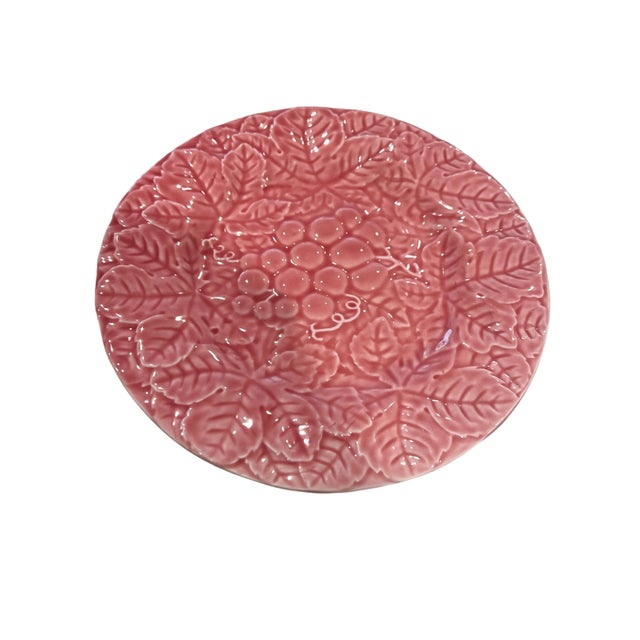 Vintage Set Bordallo Pinheiro Majolica Rose-Pink Plates Each One With Different Fruit - 6 Plates For Sale In Los Angeles - Image 6 of 11