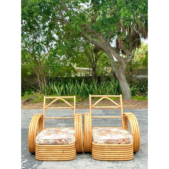 Khaki Vintage Coastal Bent Rattan Circle Lounge Chairs - A Pair For Sale - Image 8 of 12