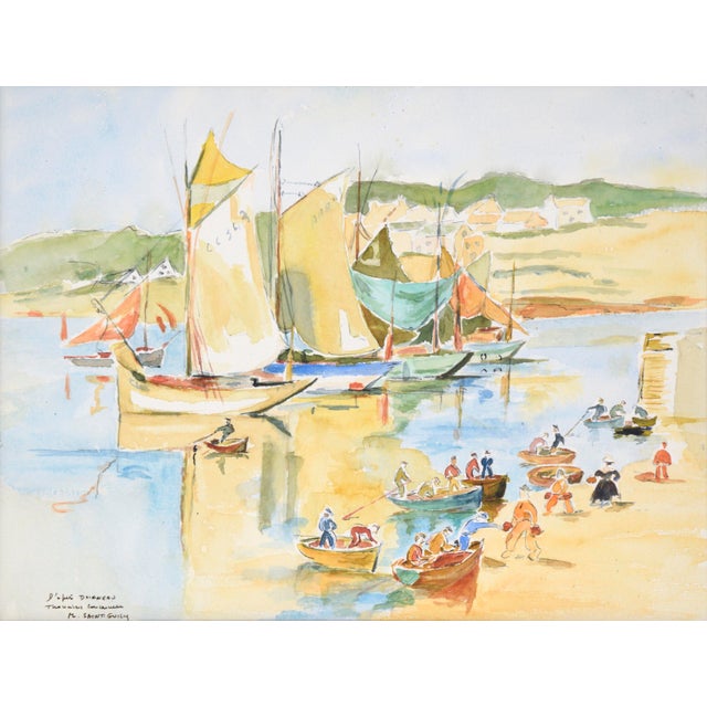 Impressionist Fishermen at the Shore in Concarneau - France Landscape by M. Saint-Guily For Sale - Image 3 of 9