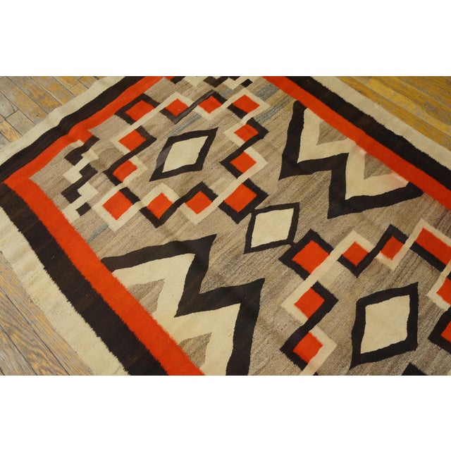 Early 20th Century 1930s Gray Diamond Antique American Navajo Rug 4' X 5'8" Flat Weave Wool Carpet For Sale - Image 5 of 8