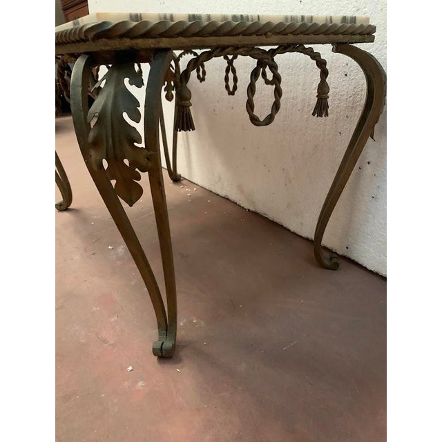 20th Century Hammered Wrought Iron Coffee Table with Breccia Marble Top For Sale - Image 6 of 9
