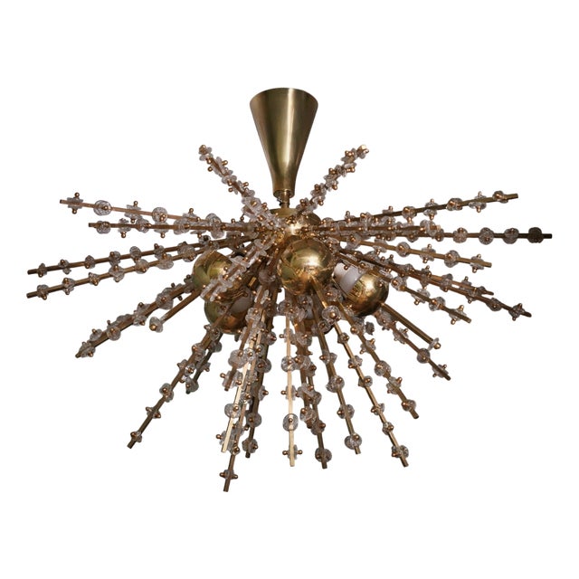Murano Art Glass and Brass Sputnik Chandelier, 1990s For Sale