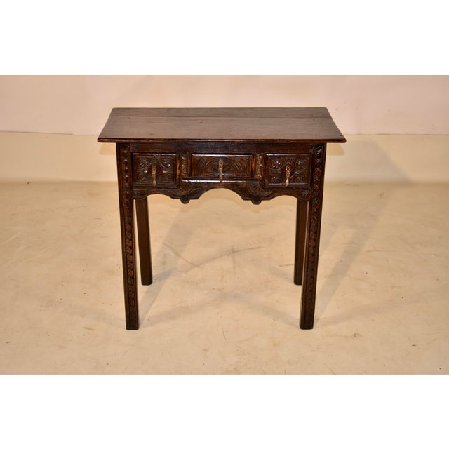 18th Century English Hand-Carved Oak Lowboy For Sale In Greensboro - Image 6 of 12