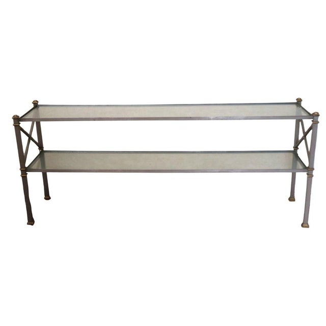 Maison Jansen Maison Jansen Two Tier Metal and Glass Console Table For Sale - Image 4 of 4