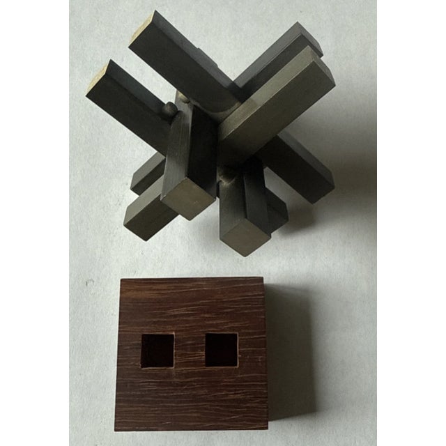 Austin Enterprises 1960s Austin Enterprises Interlocking Aluminum & Rosewood Burr Puzzle Modernist For Sale - Image 4 of 8