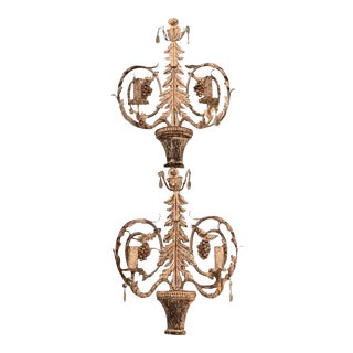 19th Century French White Carved Wood and Crystal Sconces - a Pair For Sale