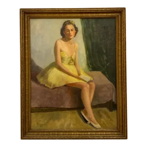 Vintage Art Deco Portrait of a Ballerina Painting by a Kimball