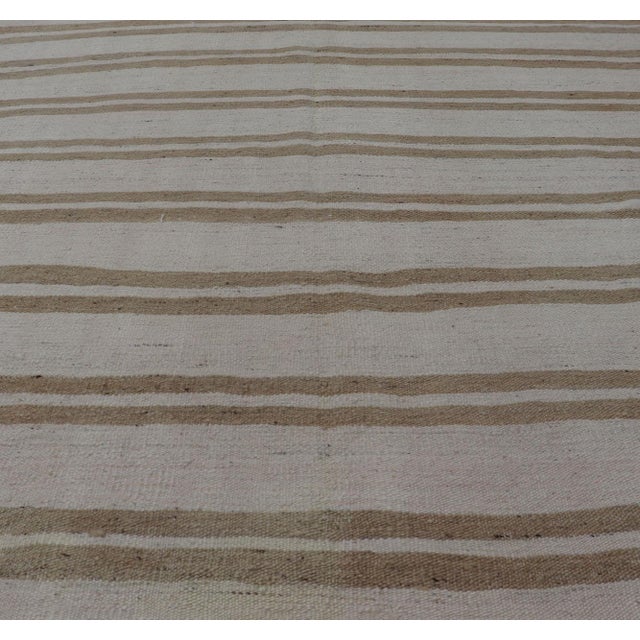 Measures: 4'9 x 5'10 Vintage Turkish Kilim Rug with Ivory Ground and Light Brown Stripes. Keivan Woven Arts / rug/TU-...