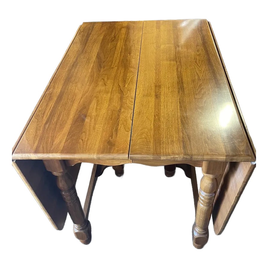 1980s Rectangle Butternut Wood Drop-Leaf Table With Three Leaves (Best ...