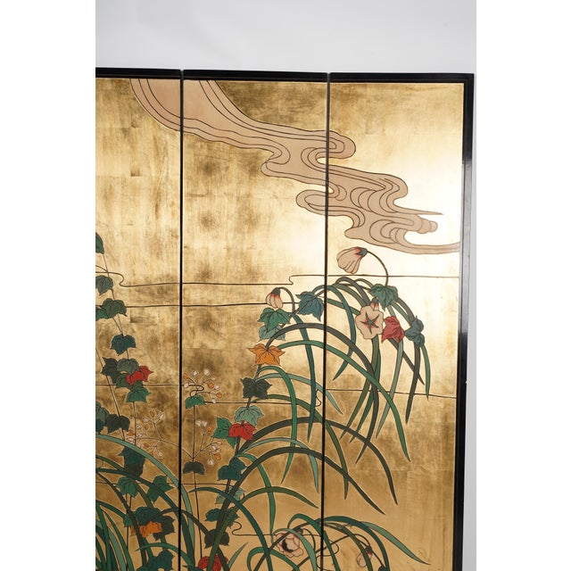 Vintage Gold Leaf Lacquer Asian-Inspired Four-Panel Folding Screen For Sale - Image 10 of 10