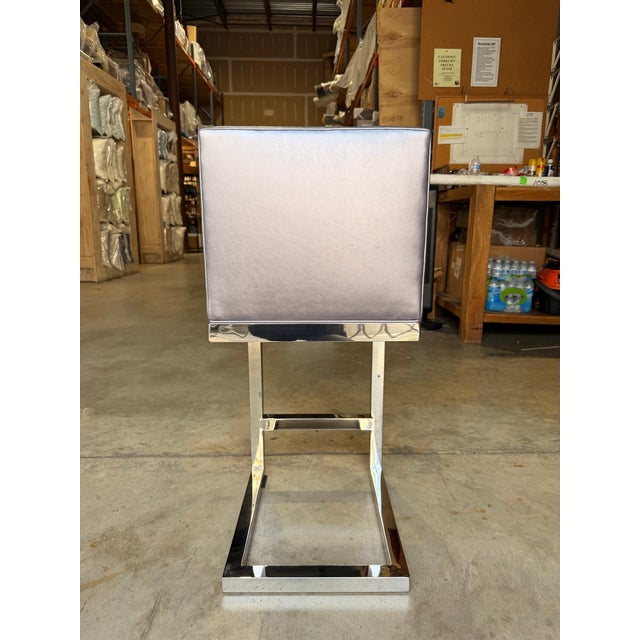 Artistic Frame Metallic Indigo Leather Counter Stool For Sale - Image 4 of 6