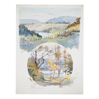 René Leverd, On the Banks of the Arve at Aïre, Watercolor For Sale