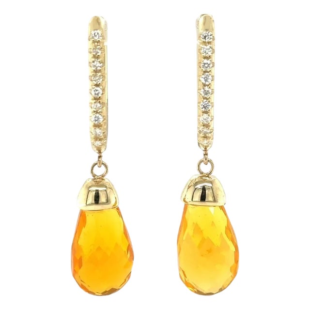 12.84 Carat Fire Opal Diamond Yellow Gold Drop Earrings, A Pair For Sale