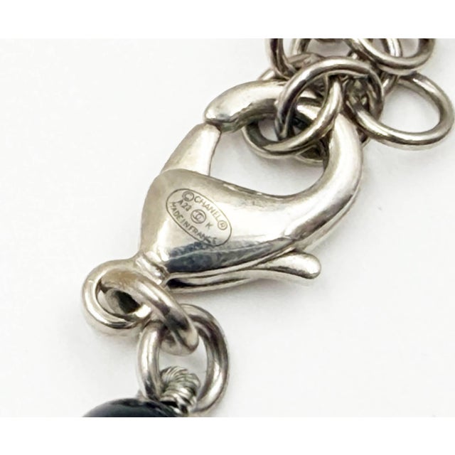 Chanel Chanel Silver CC Star Crystal Black Bead Necklace For Sale - Image 4 of 4