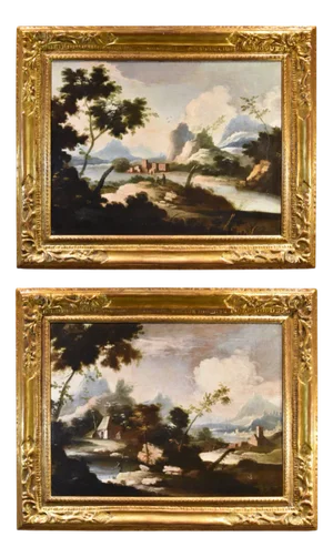Circle of Marco Ricci, Landscapes, 1700, Oil on Canvases, Framed, Set of 2