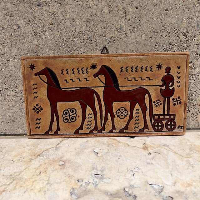 1970s 1970s Wall Art Terracotta Tile Greek Horse Chariot Angelos Tsakirakis For Sale - Image 5 of 8