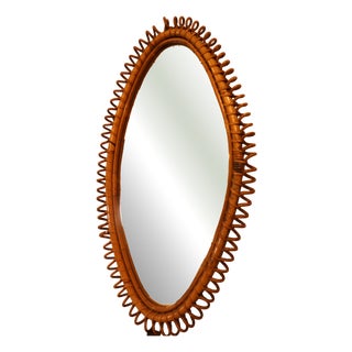 Oval Mirror in Wicker and Bamboo, 1970s For Sale