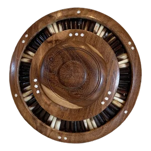 Antique Porcupine Quill Lidded Walnut Wooden Desk Box Bowl Cigarettes Holer Ashtray