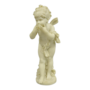 Mid 20th Century Vintage Neoclassical Faux Marble Cast Resin 25" Winged Cherub Putti Sculpture