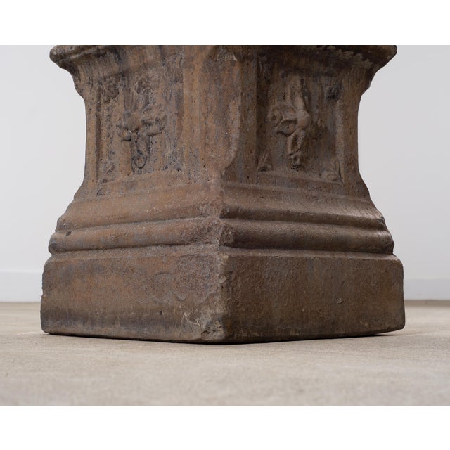 Neoclassical Cast Stone Garden Finial on Pedestal 44 Inch For Sale - Image 16 of 18