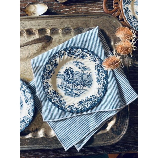 Blue Vintage Johnson Brothers Coaching Scenes Blue Bread Plates – Set of 3 For Sale - Image 8 of 11