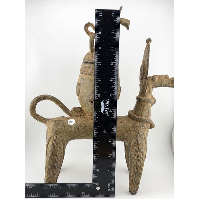 Antique African Nobility Ceremonial Dogon Bronze Horse W/ Covered Container 12"h For Sale - Image 13 of 16
