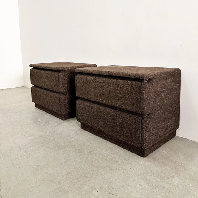 Wood Pair of Vintage Mid Century Modern Nightstands in Chocolate Cork For Sale - Image 7 of 11