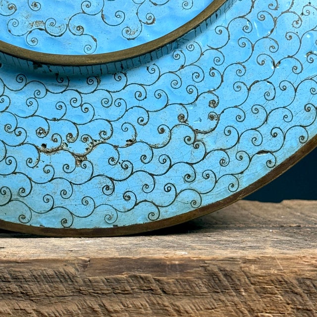 Turquoise Antique Japanese Cloisonné Turquoise Enamel Plate, Meiji Period (1868-1912) For Sale - Image 8 of 8