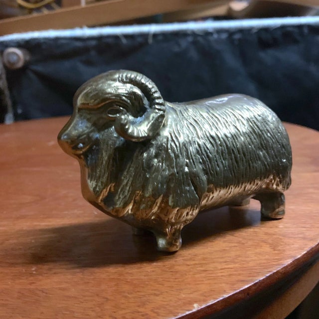Metal Vintage Solid Brass Ram Figure For Sale - Image 7 of 8