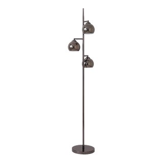 1970s Nova of California Triplet 3-Light Nickel Floor Lamp - 61" Mid-Century Modern, Black Nickel Steel, Foot Slide Dimmer For Sale