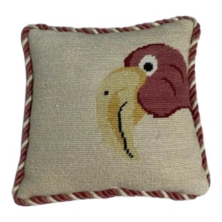 Early 21st Century Boho Chic Needlepoint Flamingo Pillow For Sale