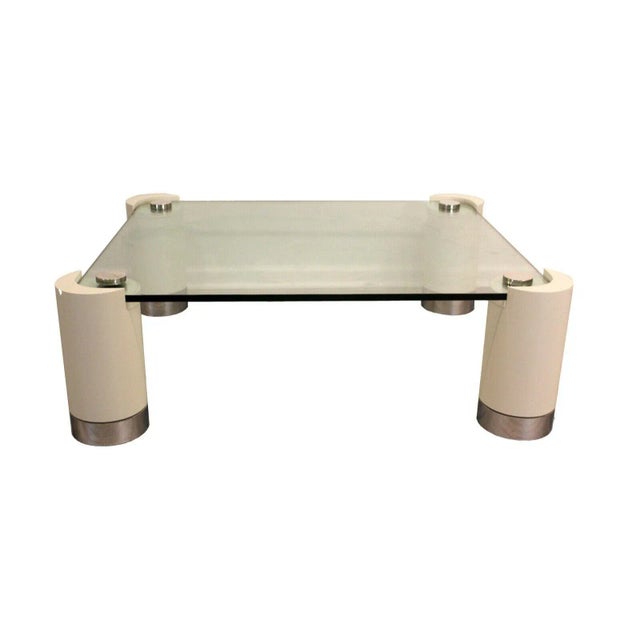 Metal Postmodern Chrome Glass and Lacquered Legs Karl Springer Coffee Table For Sale - Image 7 of 7